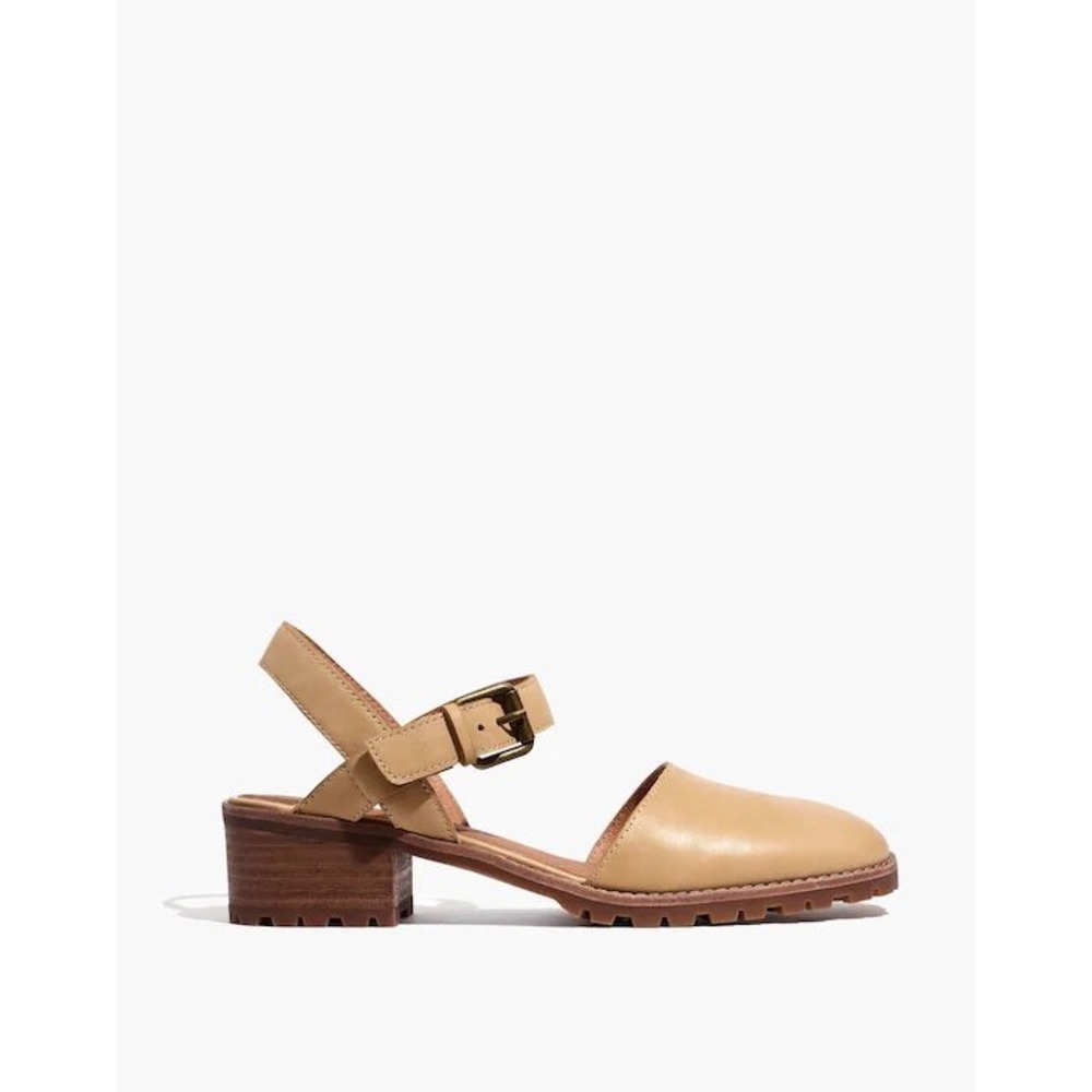 Madewell Beige Leather Slingback Block Heel Sandals